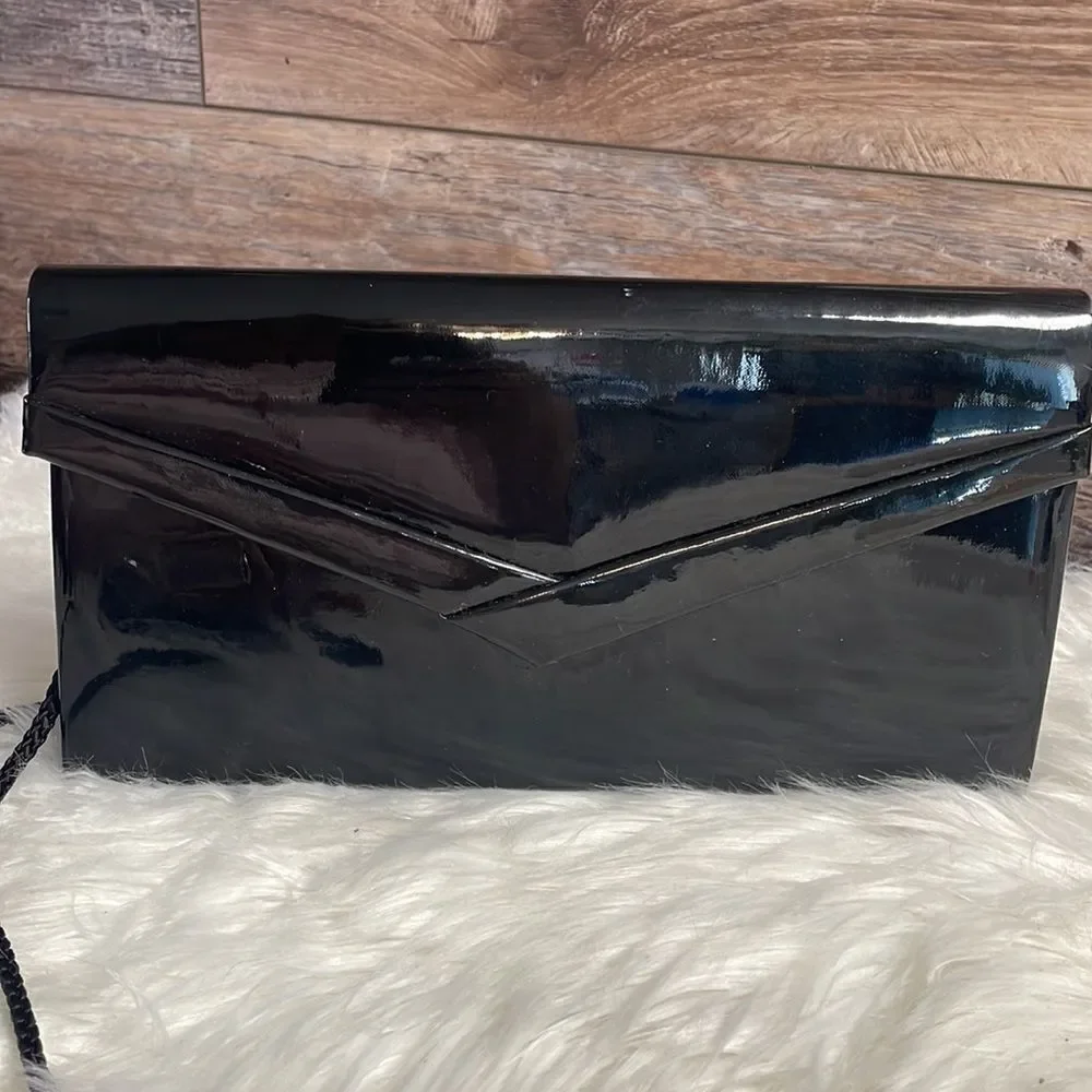 Vintage Black Patent Leather Like Shoulder Bag